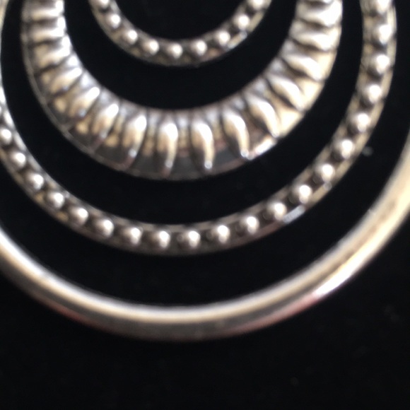 Silver Tone Boho Trendy Loop Dangle Earrings with Green Accent 1 1/2” Across - Picture 8 of 10